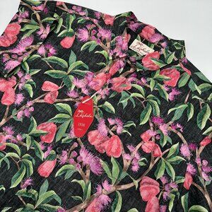 Kahala Men's 'Ōhi'a Ai Lush Floral Print Shirt, Size 2XL, Black Reverse Print
